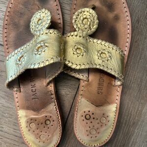 Jack Rogers Gold Sandals with Metallic Whipstitch
